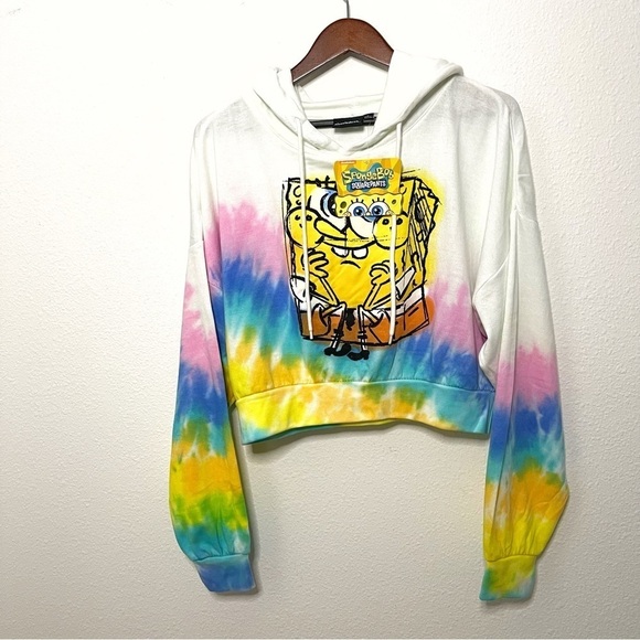 Nickelodeon authentic SpongeBob tie dye cropped hoodie sweater size S NWT - Picture 7 of 9